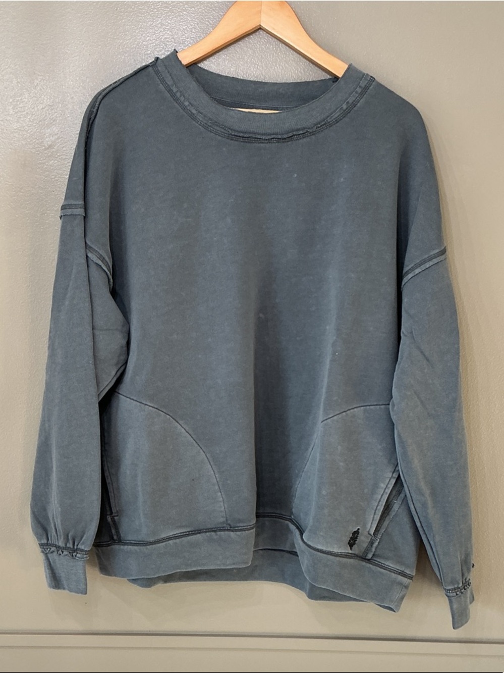 Free People Men's Washed Slate Blue Crewneck Sweatshirt